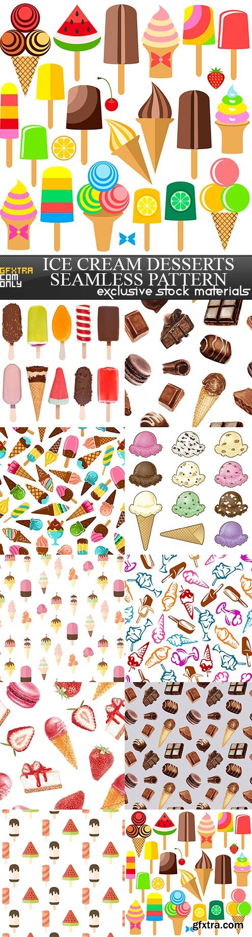 Ice cream desserts seamless pattern, 10  x  UHQ JPEG