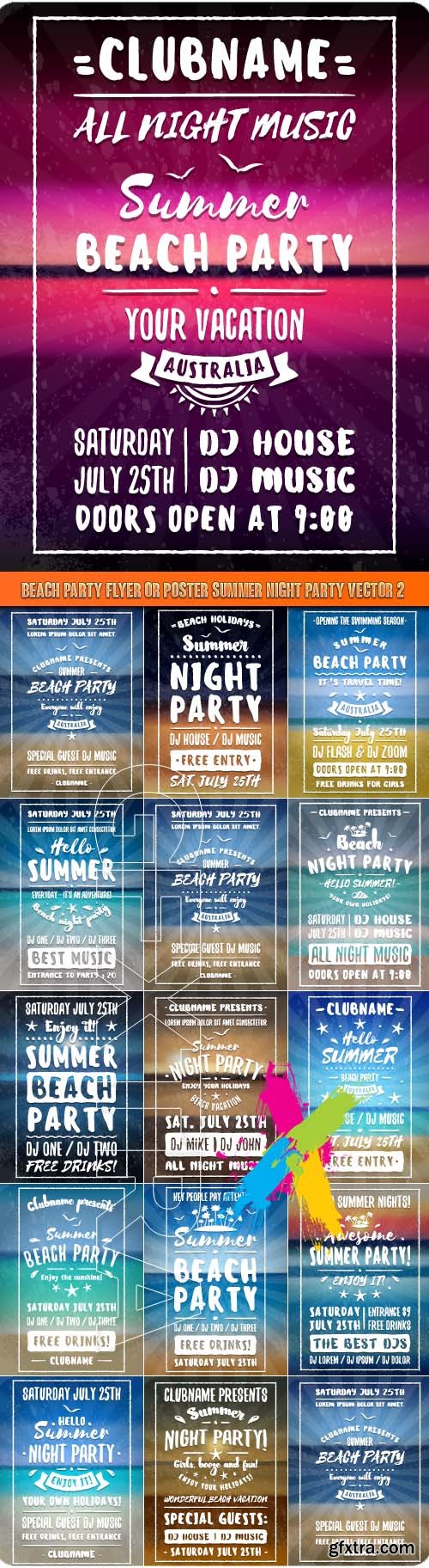 Beach Party Flyer or Poster Summer Night Party vector 2