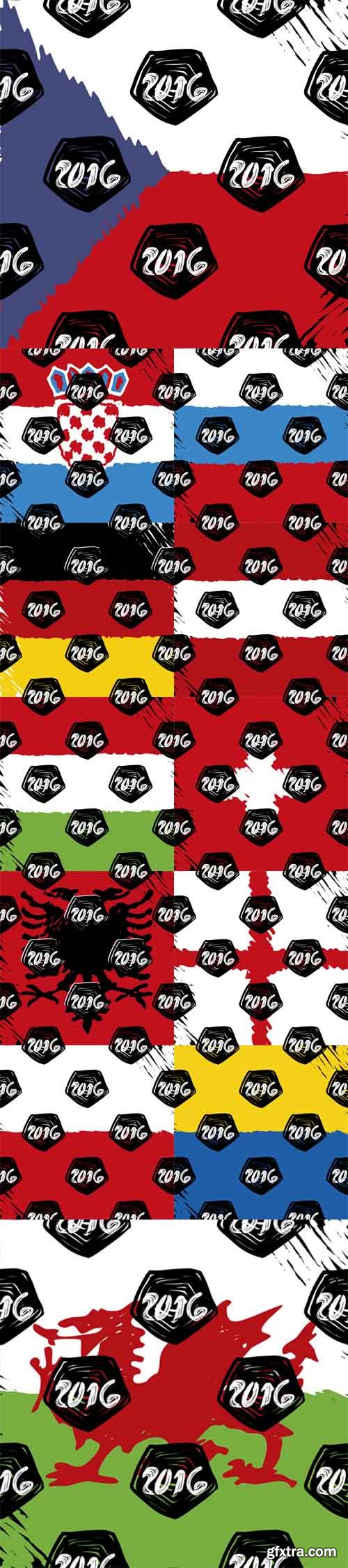 Pattern for Euro 2016 France football championship. A soccer ball pattern and a Different flags Pattern for Euro 2016 France football championship. A soccer ball pattern and a Different flags