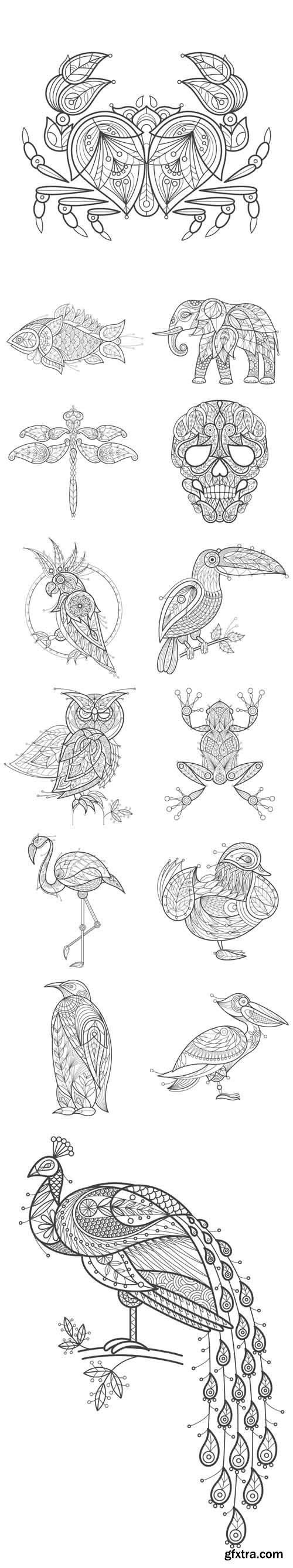 Vector Set - Adult Coloring Animals Vector Set - Adult Coloring Animals