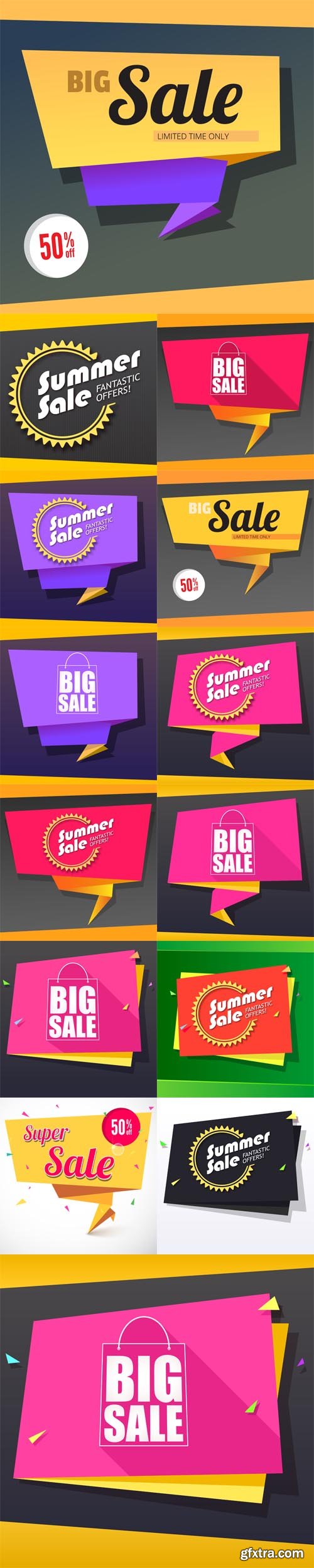 Vector Set - Sale Origami Banners Vector Set - Sale Origami Banners
