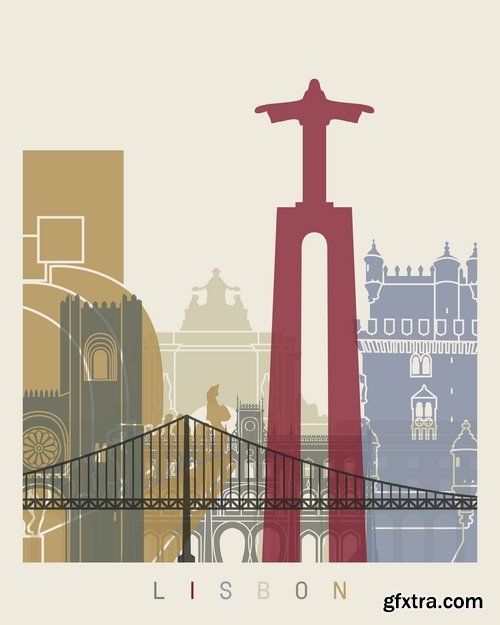 Collection of the city from around the world tourism poster flyer banner vector image 25 EPS