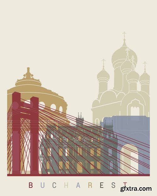 Collection of the city from around the world tourism poster flyer banner vector image 25 EPS