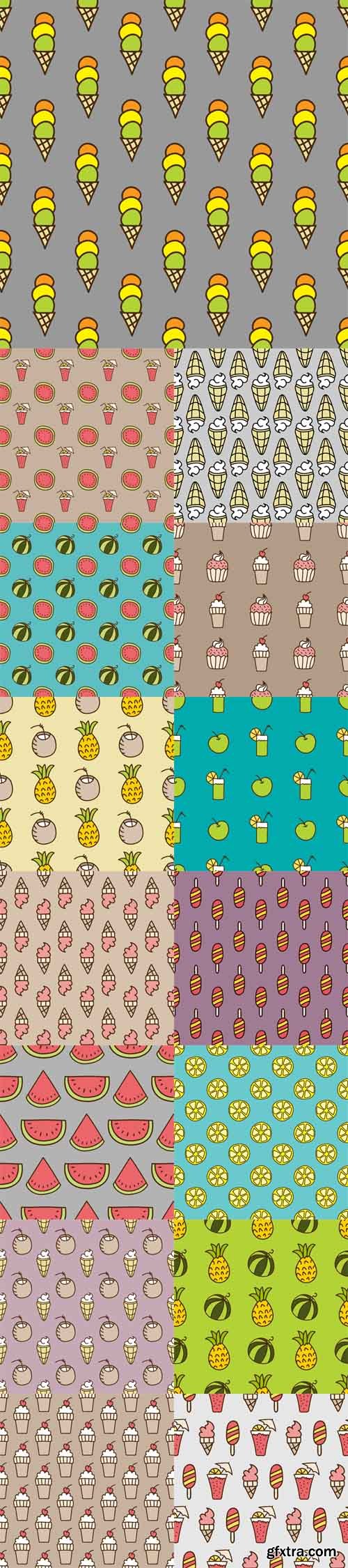 Vector Set - Seamless Summer Backgrounds Hand Drawn Patterns Vector Set - Seamless Summer Backgrounds Hand Drawn Patterns