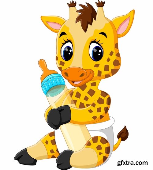 Collection of cartoon animal with a bottle of milk vector image 25 EPS