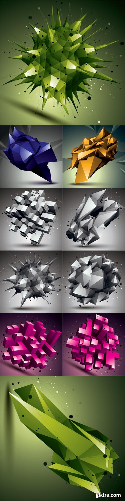 Vector Set - Colorful complicated 3d figure modern digital technology