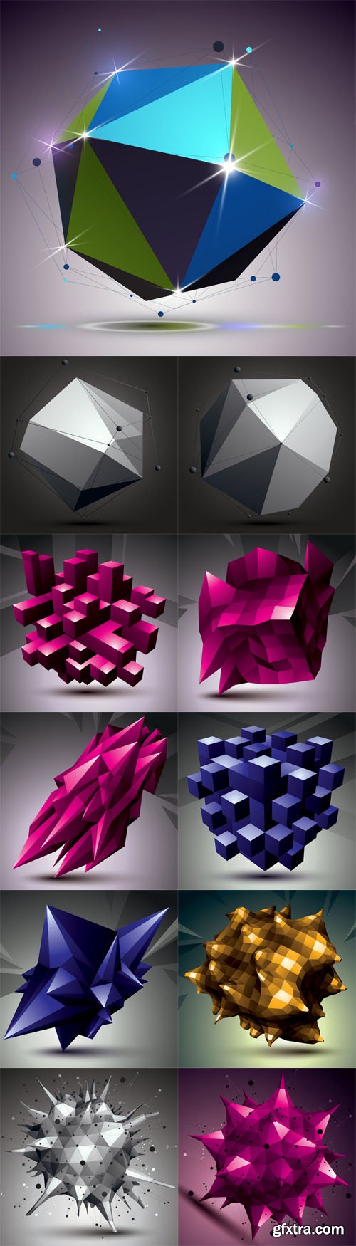 Vector Set - Colorful complicated 3d figure modern digital technology 2