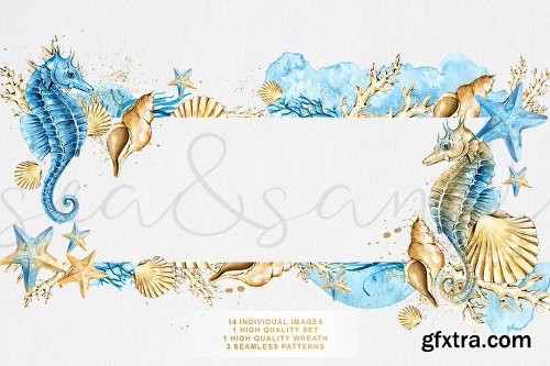 CreativeMarket Sun and Sand - Watercolor Sea 679139