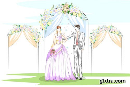 Beautiful couple in wedding ceremony 12x EPS
