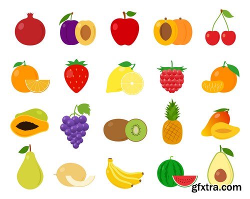 Set of colorful cartoon fruit icons 12X EPS