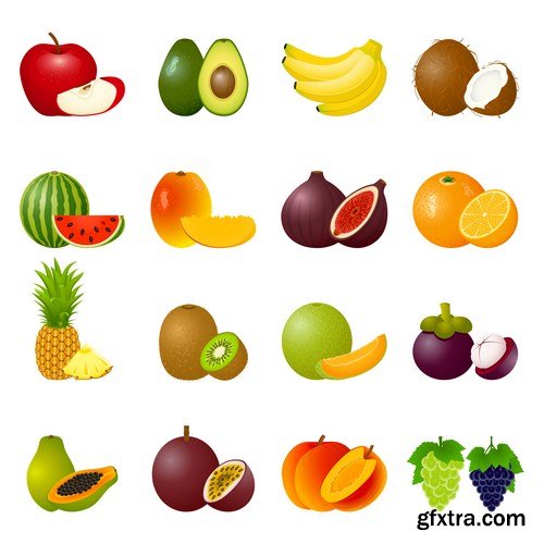 Set of colorful cartoon fruit icons 12X EPS