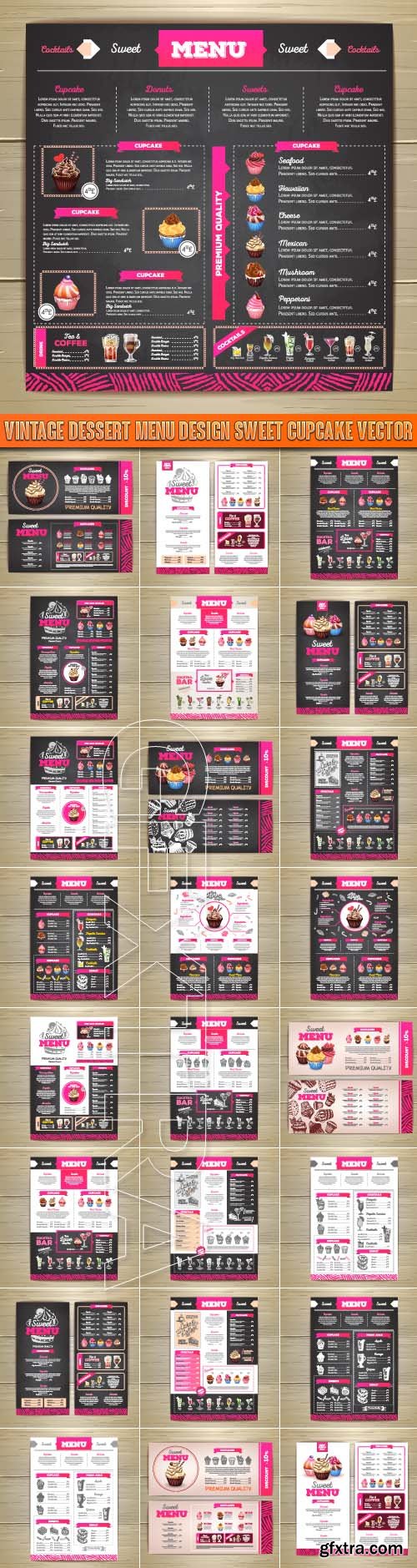 Vintage dessert menu design sweet cupcake vector