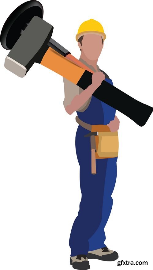 Working man in uniform with tool kit
