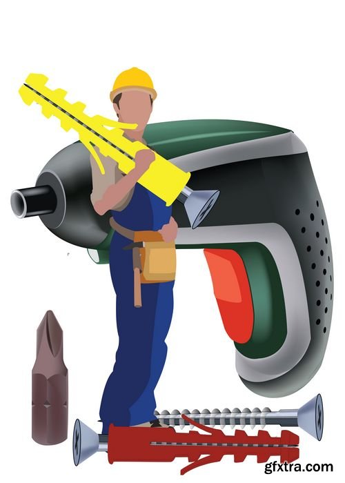 Working man in uniform with tool kit