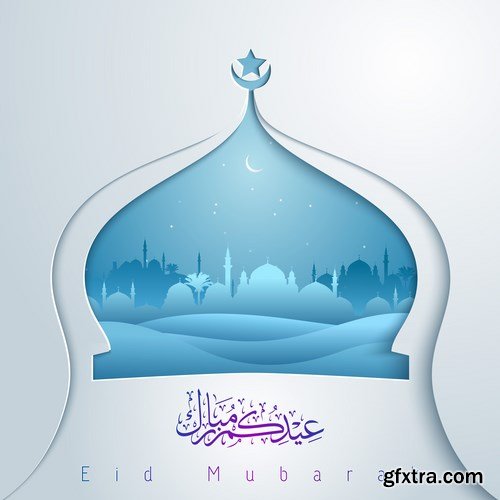 Eid Mubarak Papercut Style 2 - 48 EPS Eid Mubarak Papercut Style 2 - 48 EPS
