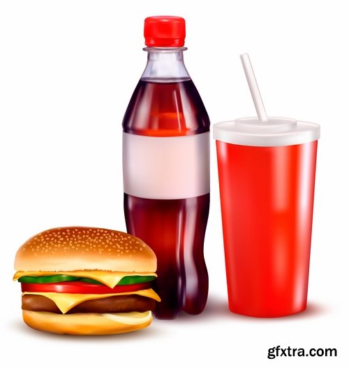 Collection of fast food and drink soda cocktail fizzy water 25 EPS