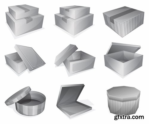 Collection of a cardboard box packaging container for food and things 25 EPS