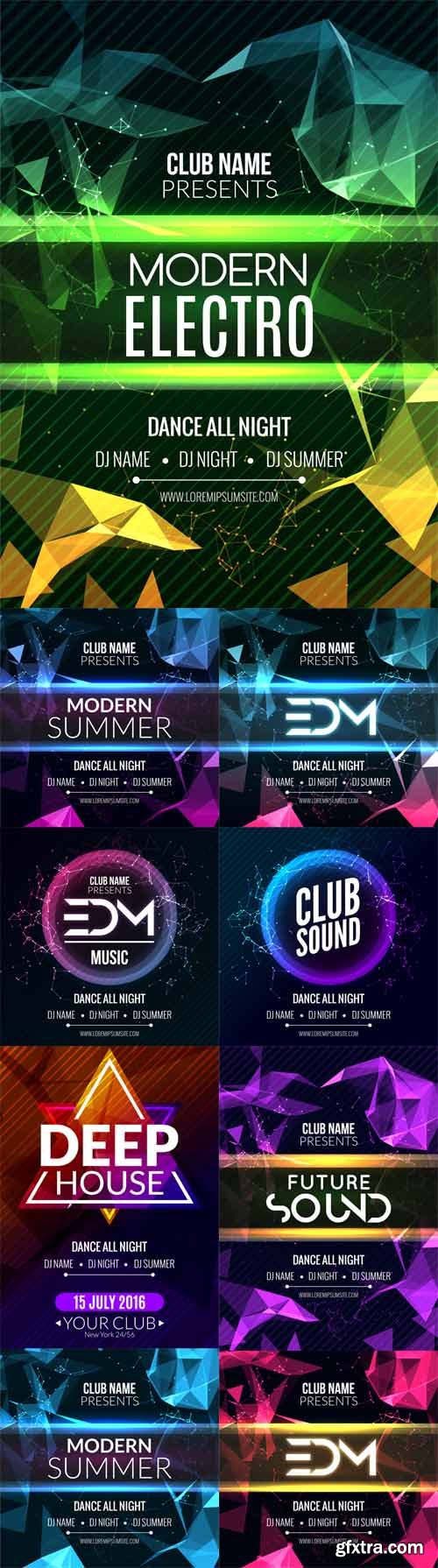 Vector Set - Modern Electro Music Party Template Dance Party Flyers Vector Set - Modern Electro Music Party Template Dance Party Flyers