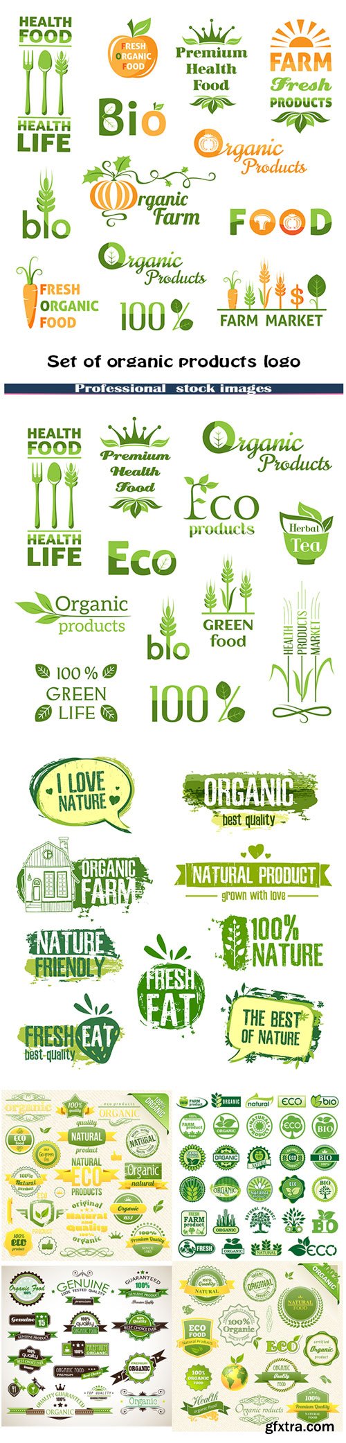 Set of organic products logo