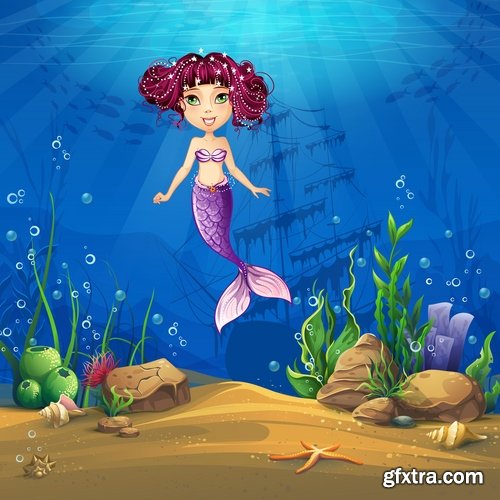 Collection underwater world illustration for the children's book literature fairy tale 25 EPS