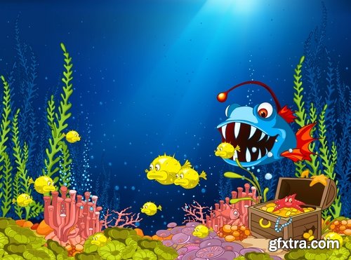 Collection underwater world illustration for the children's book literature fairy tale 25 EPS
