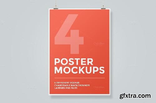 CreativeMarket 4 Poster Mockup Bundle 659054