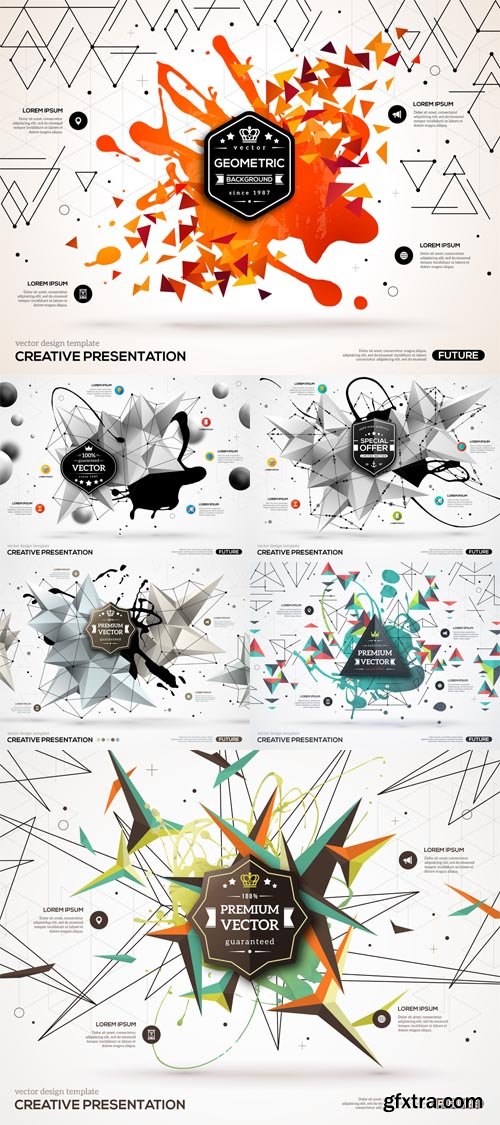 Vector Set - Background with Paint Stain Particles and Polygonal Element Vector Set - Background with Paint Stain Particles and Polygonal Element