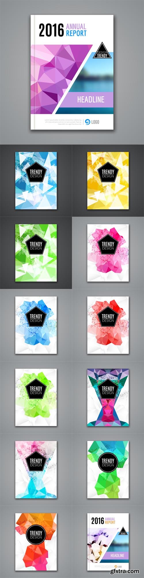 Vector Set - Cover Report Business Colorful Triangle Polygonal Geometric Pattern Design Background