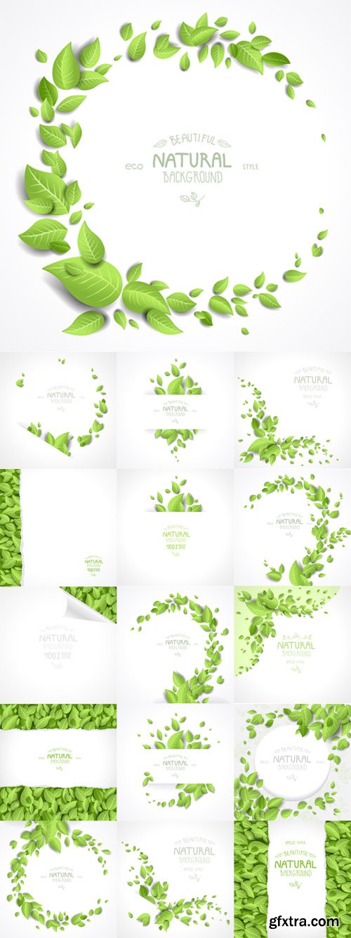 Vector Set - Background and Frames with Green Leaves Vector Set - Background and Frames with Green Leaves