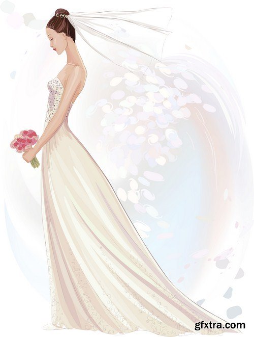 Beautiful bride in white dress 10X EPS
