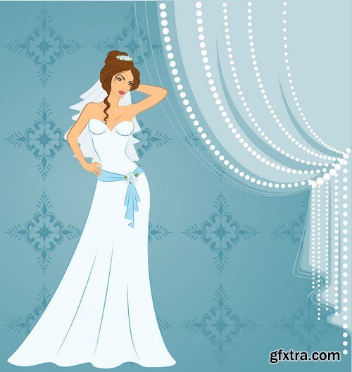 Beautiful bride in white dress 10X EPS