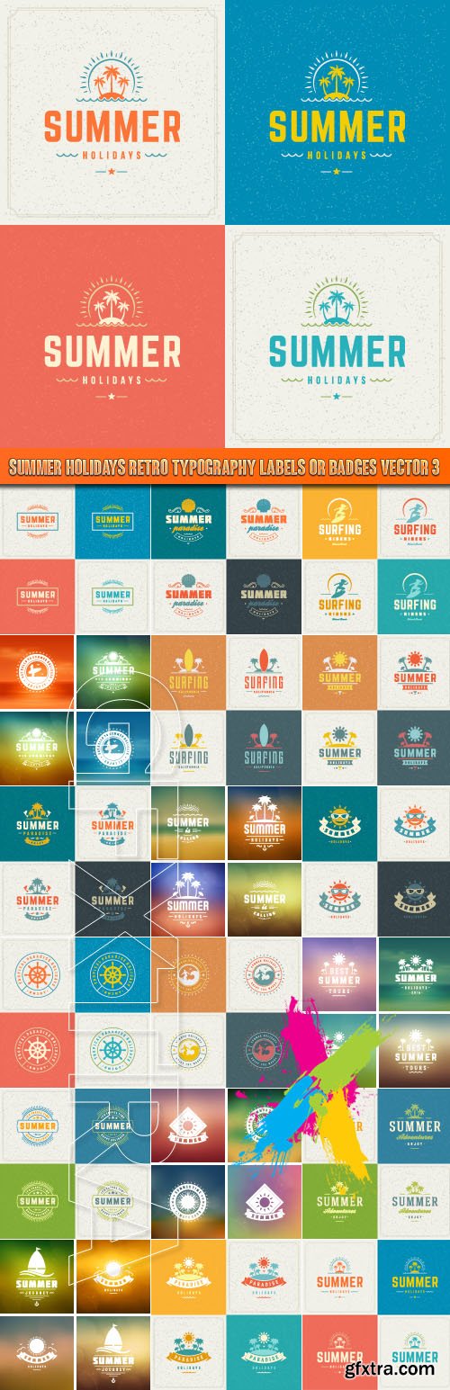 Summer Holidays Retro Typography Labels or Badges vector 3