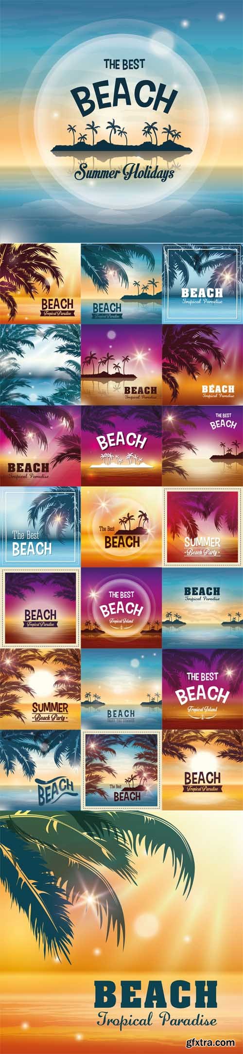 Vector Set - Summer Season Palm and Beach Icon
