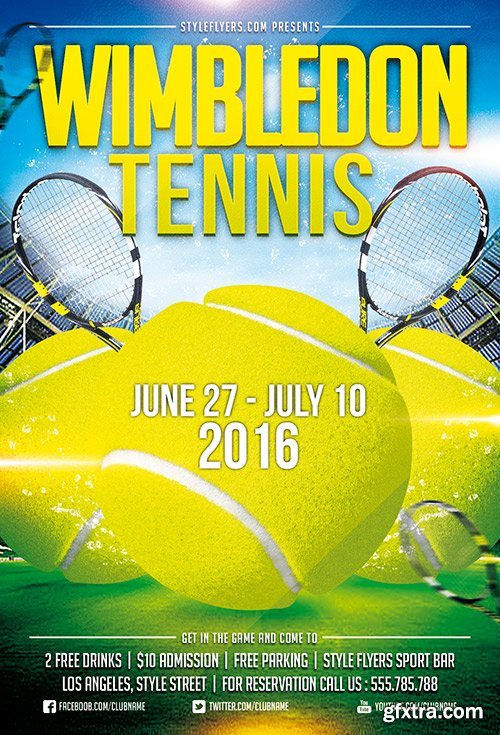Tennis Wimbledon PSD Flyer Template + Facebook Cover » GFxtra