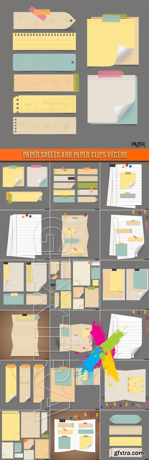 Paper sheets and paper clips vector