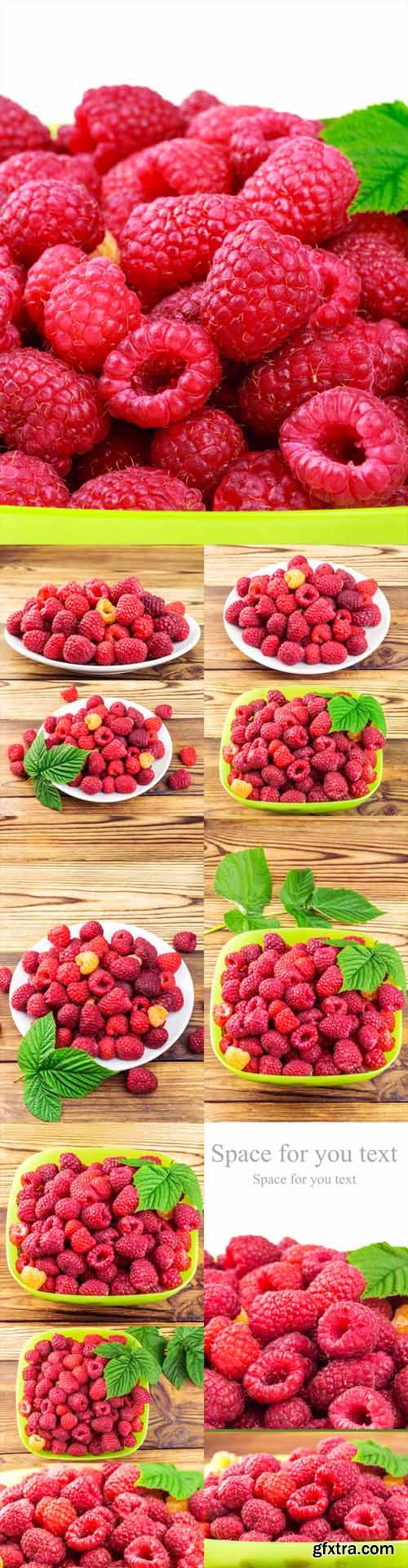 Photo Set - Bowl Full of Ripe Raspberries on Rustic Wooden Table Photo Set - Bowl Full of Ripe Raspberries on Rustic Wooden Table