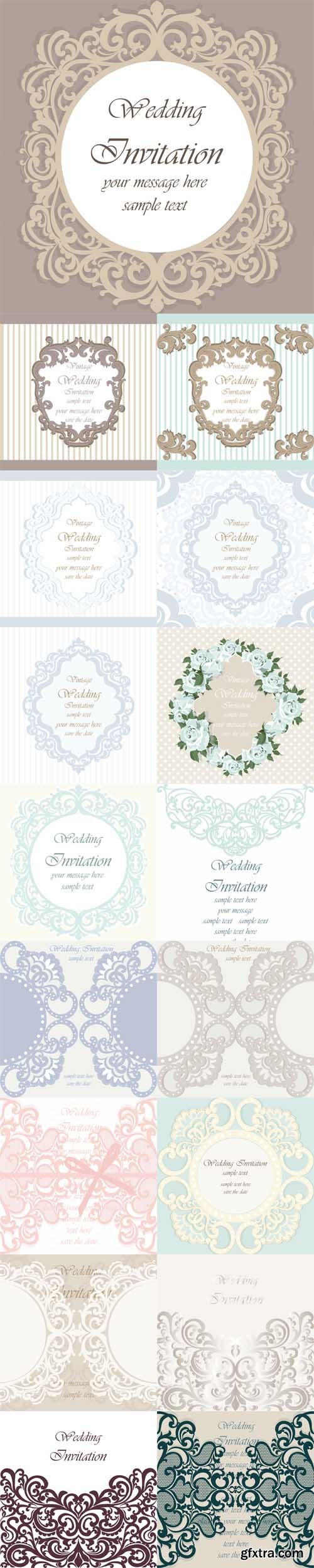 Vector Set - Wedding Invitation Card with Lace Ornament