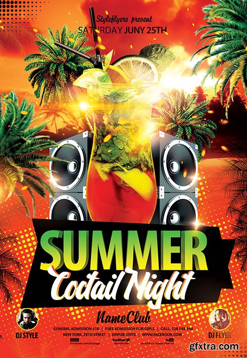 Summer Cocktail Night PSD Flyer Template + Facebook Cover