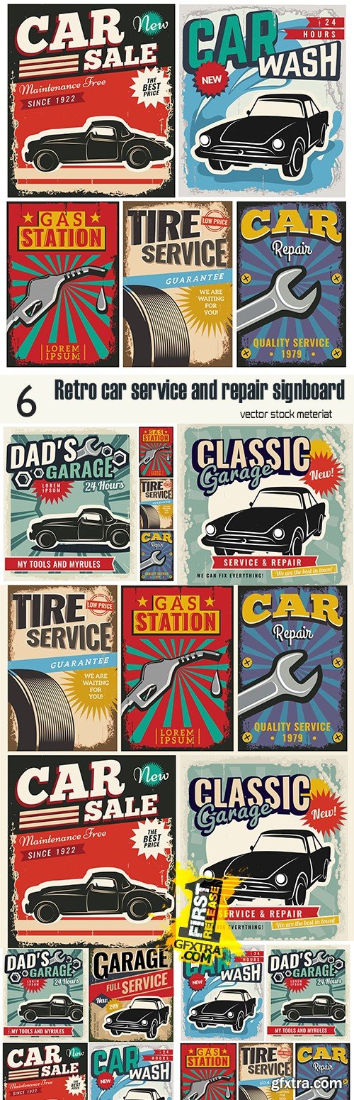 Retro car service and repair signboard