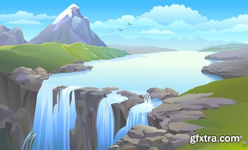 Collection of waterfall river illustration for children's books entertaining picture 25 EPS