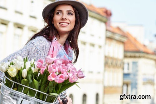 Girl on Bike with Tulips 15xJPG Girl on Bike with Tulips 15xJPG