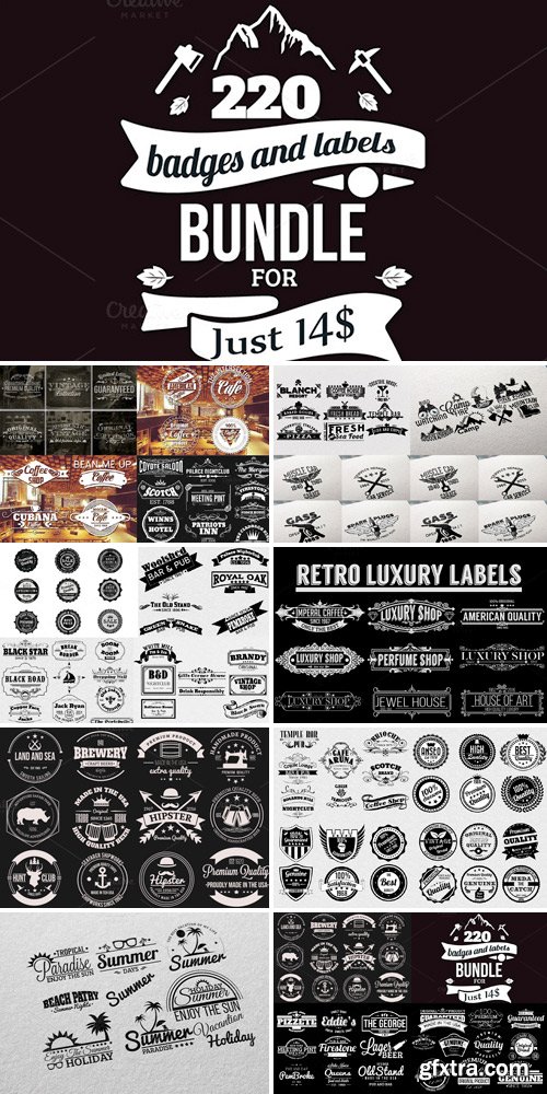 CM 498960 - 220 Retro Badges and Labels Bundle