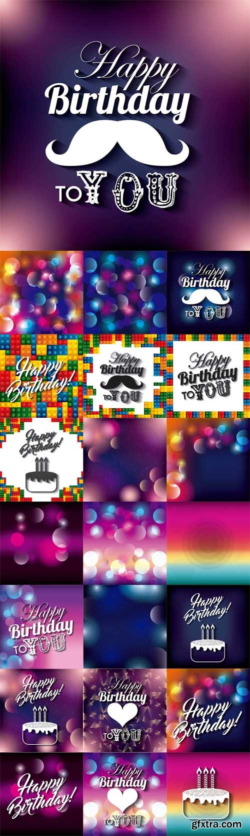 Vector Set - Blurred Backgrounds and Happy Birthday Design Vector Set - Blurred Backgrounds and Happy Birthday Design