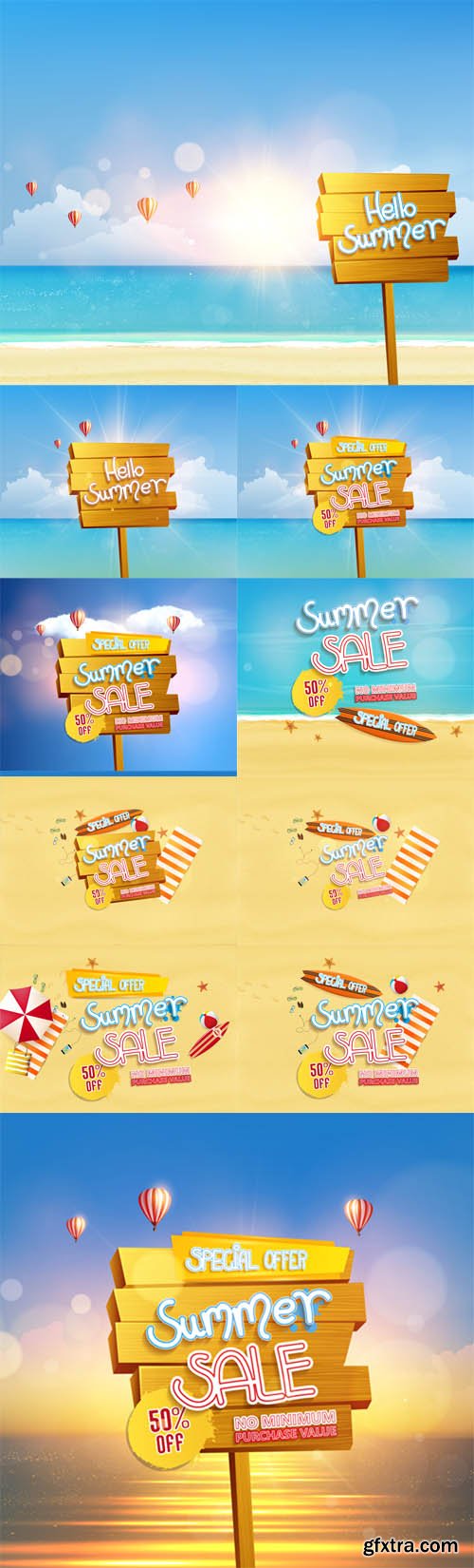 Vector Set - Summer Sale Background Design, with Text and Beach Objects