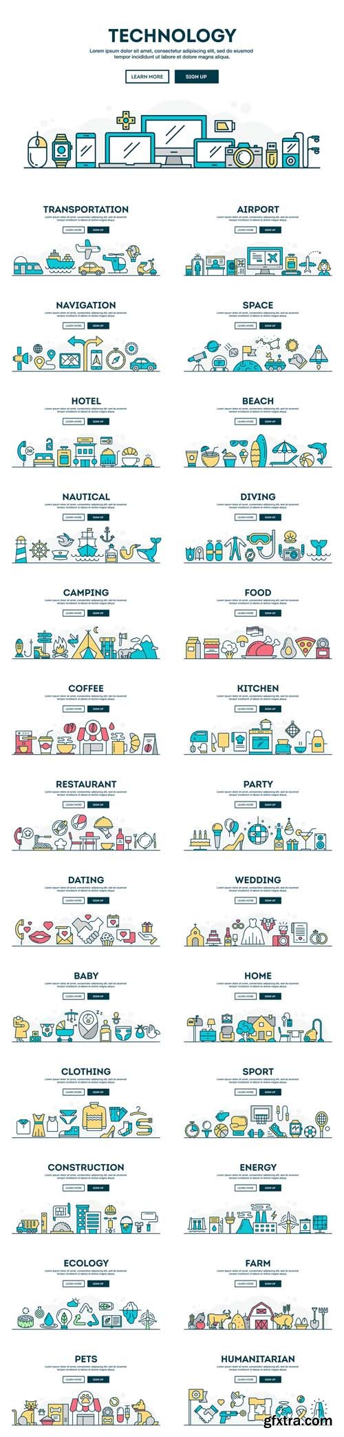 Vector Set - Colorful Concept Different Headers Flat Design Thin Line Style Vector Set - Colorful Concept Different Headers Flat Design Thin Line Style