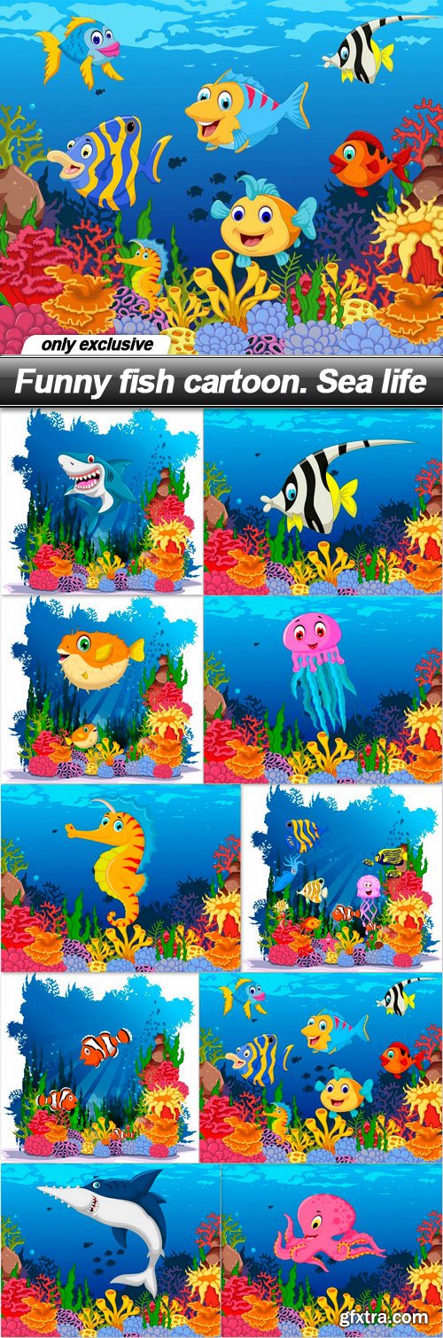 Funny fish cartoon. Sea life - 10 EPS
