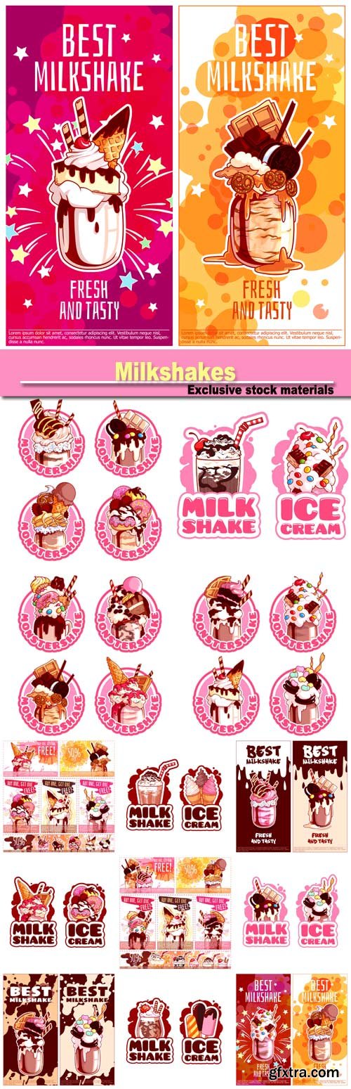 Milkshakes Vector Labels 16xEPS