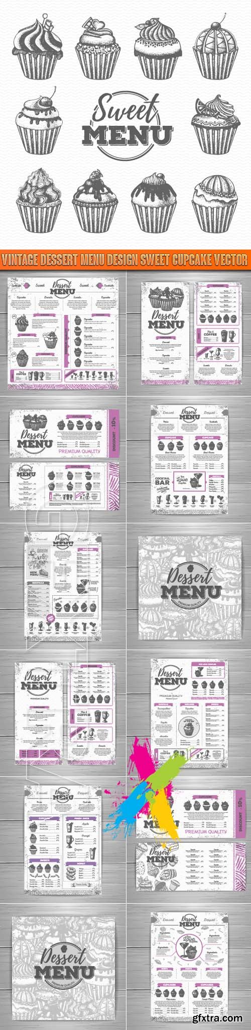 Vintage dessert menu design Sweet cupcakes vector