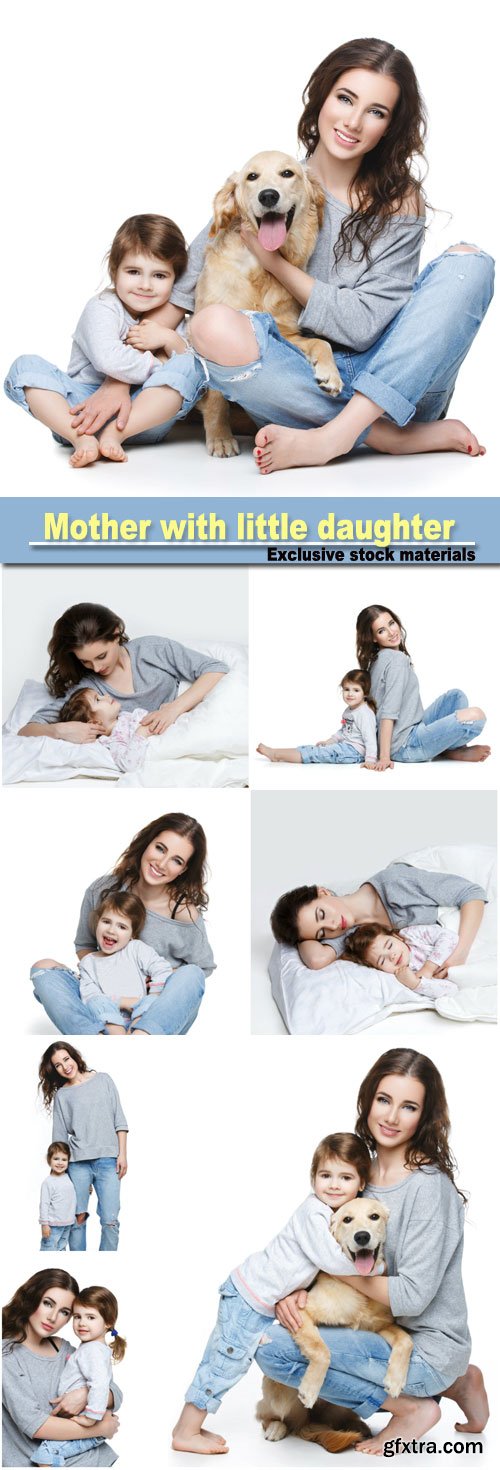 Beautiful Young Mother with Little Daughter and Dog 8xJPG