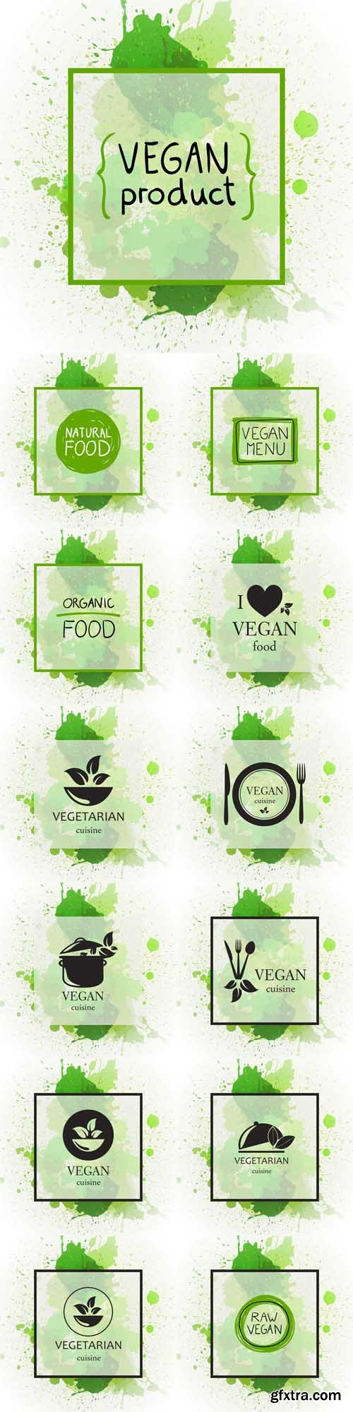 Vector Set - Vegan Banners on a Vintage Background